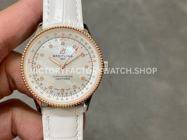 BLS Factory Breitling Women Navitimer U17395211A1P4 35mm Rose Gold&Steel Leather Strap Mot ( (8) BLS Breitling Women Navitimer U17395211A1P4 mother-of-pearl dial
