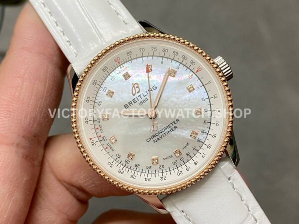 BLS Factory Breitling Women Navitimer U17395211A1P4 35mm Rose Gold&Steel Leather Strap Mot ( (9) BLS Factory Breitling Women Navitimer U17395211A1P4 35mm Rose Gold&Steel Leather Strap Mother of pearl Dial