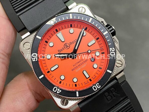 BRF Factory Bell & Ross BR-03-92 42mm Steel Rubber Strap Aluminum Bezel Orange Dial (8) BRF Factory Bell & Ross BR-03-92 42mm Steel Rubber Strap Aluminum Bezel Orange Dial