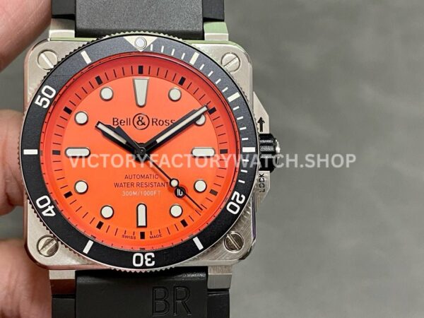 BRF Factory Bell & Ross BR-03-92 42mm Steel Rubber Strap Aluminum Bezel Orange Dial (9) BRF Factory Bell & Ross BR-03-92 42mm steel rubber strap aluminum bezel orange dial