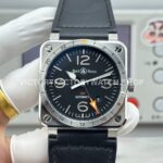 BRF Factory Bell & Ross BR 03-93 GMT 42mm Steel Leather Strap Black Dial (1) BRF Factory Bell & Ross BR-03-93 GMT 42mm steel leather strap black dial