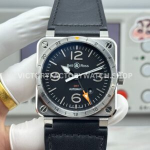 BRF Factory Bell & Ross BR 03-93 GMT 42mm Steel Leather Strap Black Dial (1) BRF Factory Bell & Ross BR-03-93 GMT 42mm steel leather strap black dial