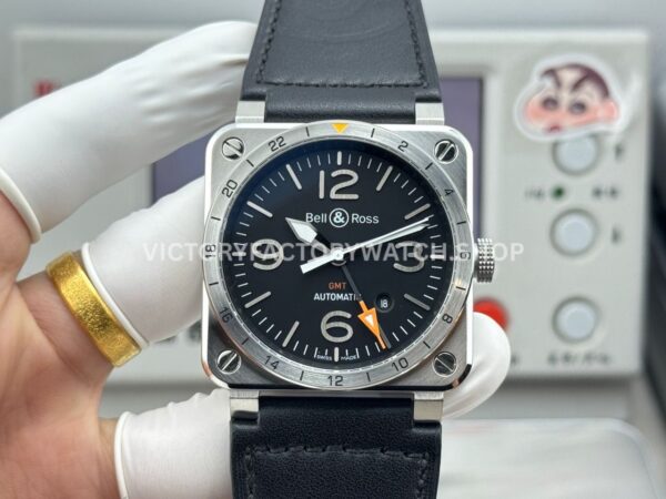 BRF Factory Bell & Ross BR 03-93 GMT 42mm Steel Leather Strap Black Dial (1) BRF Factory Bell & Ross BR-03-93 GMT 42mm steel leather strap black dial