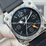 BRF Factory Bell & Ross BR 03-93 GMT 42mm Steel Leather Strap Black Dial (2) BRF Factory Bell & Ross BR-03-93 GMT 42mm Steel Leather Strap Black Dial