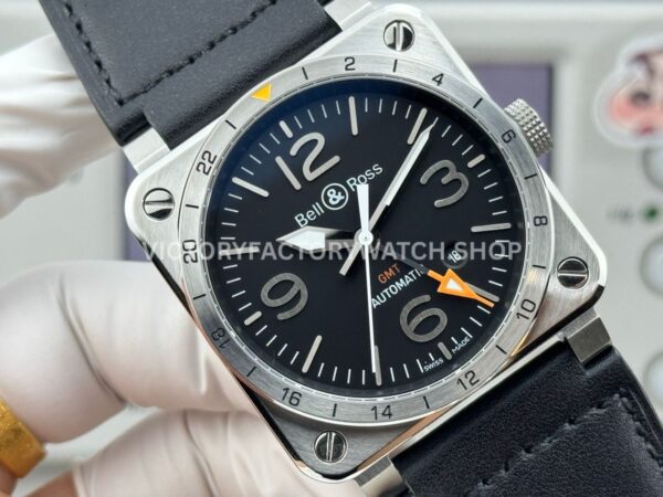 BRF Factory Bell & Ross BR 03-93 GMT 42mm Steel Leather Strap Black Dial (2) BRF Factory Bell & Ross BR-03-93 GMT 42mm Steel Leather Strap Black Dial