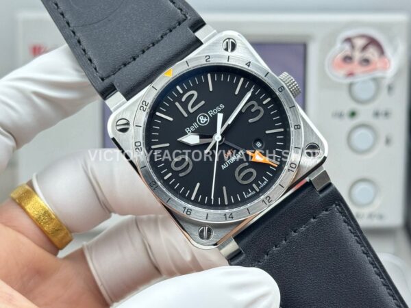 BRF Factory Bell & Ross BR 03-93 GMT 42mm Steel Leather Strap Black Dial (4) BRF Factory Bell & Ross BR-03-93 GMT 42mm Steel Leather Strap Black Dial