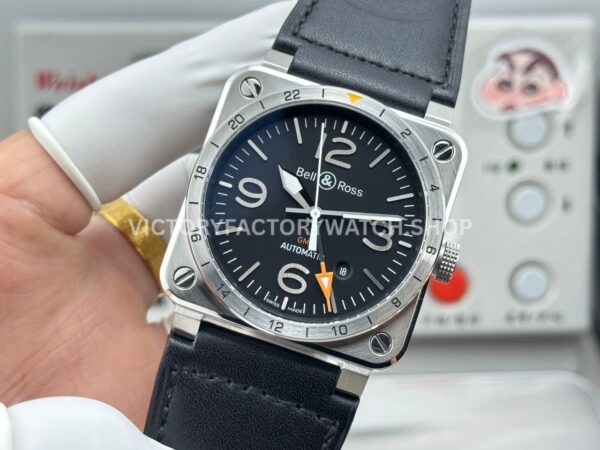 BRF Factory Bell & Ross BR 03-93 GMT 42mm Steel Leather Strap Black Dial (7) BRF Factory Bell & Ross BR-03-93 GMT 42mm Steel Leather Strap Black Dial