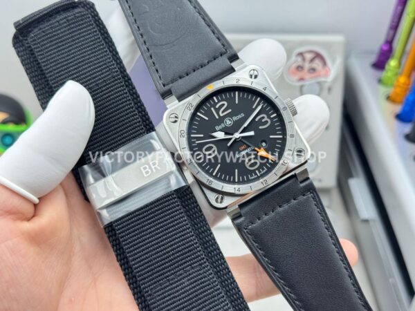 BRF Factory Bell & Ross BR 03-93 GMT 42mm Steel Leather Strap Black Dial (9) BRF Factory Bell & Ross BR-03-93 GMT 42mm Steel Leather Strap Black Dial