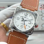 BRF Factory Bell & Ross BR 03-93 GMT 42mm Steel Leather Strap White Dial (1) BRF Factory Bell & Ross BR-03-93 GMT 42mm Steel Leather Strap White Dial