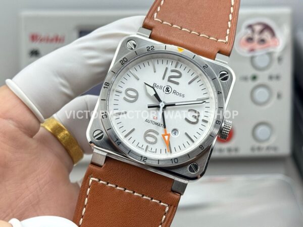 BRF Factory Bell & Ross BR 03-93 GMT 42mm Steel Leather Strap White Dial (1) BRF Factory Bell & Ross BR-03-93 GMT 42mm Steel Leather Strap White Dial