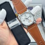 BRF Factory Bell & Ross BR 03-93 GMT 42mm Steel Leather Strap White Dial (2) BRF Factory Bell & Ross BR-03-93 GMT 42mm Steel Leather Strap White Dial