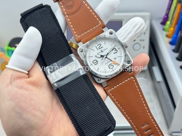 BRF Factory Bell & Ross BR 03-93 GMT 42mm Steel Leather Strap White Dial (2) BRF Factory Bell & Ross BR-03-93 GMT 42mm Steel Leather Strap White Dial