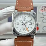 BRF Factory Bell & Ross BR 03-93 GMT 42mm Steel Leather Strap White Dial (5) BRF Factory Bell & Ross BR-03-93 GMT 42mm steel leather strap white dial