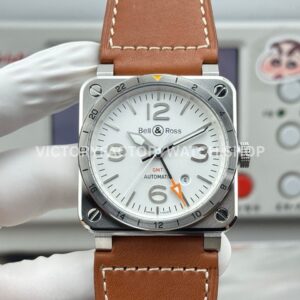 BRF Factory Bell & Ross BR 03-93 GMT 42mm Steel Leather Strap White Dial (5) BRF Factory Bell & Ross BR-03-93 GMT 42mm steel leather strap white dial