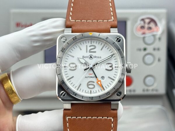 BRF Factory Bell & Ross BR 03-93 GMT 42mm Steel Leather Strap White Dial (5) BRF Factory Bell & Ross BR-03-93 GMT 42mm steel leather strap white dial