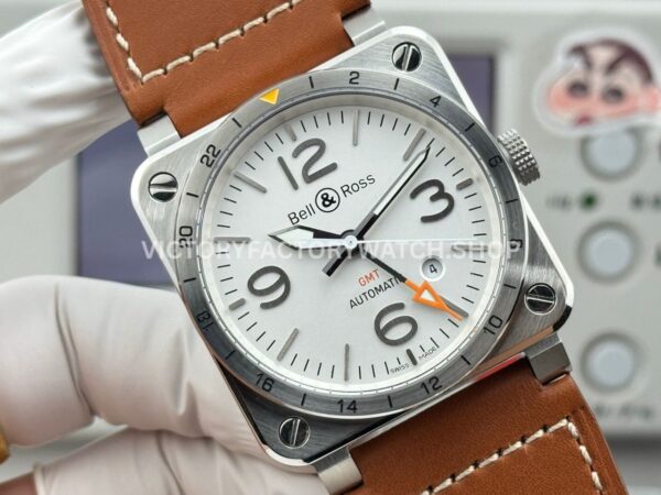BRF Factory Bell & Ross BR 03-93 GMT 42mm Steel Leather Strap White Dial (6) BRF Factory Bell & Ross BR-03-93 GMT 42mm Steel Leather Strap White Dial
