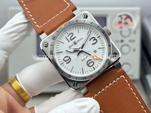 BRF Factory Bell & Ross BR 03-93 GMT 42mm Steel Leather Strap White Dial (9) BRF Factory Bell & Ross BR-03-93 GMT 42mm Steel Leather Strap White Dial