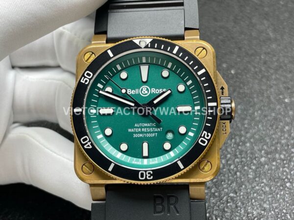 BRF Factory Bell & Ross BR 03 BR0392-D-LT-BRSRB 42mm Bronze Rubber Strap Green Dial (9) BRF Factory Bell & Ross BR-03 BR0392-D-LT-BRSRB 42mm Bronze Rubber Strap Green Dial