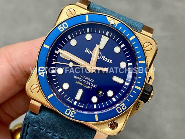 BRF Factory Bell & Ross BR-03 BR0392-D-LU-BR-SCA 42mm Bronze Leather strap Blue Dial (3) BRF Factory Bell & Ross BR-03 BR0392-D-LU-BR-SCA 42mm Bronze Calf Skin Strap Blue Dial