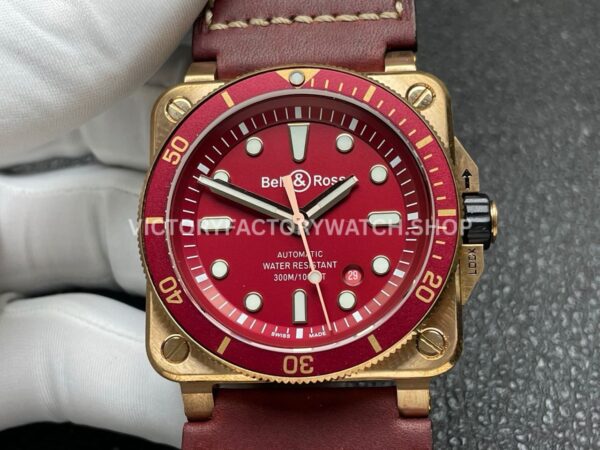 BRF Factory Bell & Ross BR 03 BR0392-D-R-BRSCA 42mm Bronze Leather Strap Red Dial (5) BRF Factory Bell & Ross BR-03 BR0392-D-R-BRSCA 42mm Bronze Leather Strap Red Dial