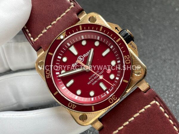 BRF Factory Bell & Ross BR 03 BR0392-D-R-BRSCA 42mm Bronze Leather Strap Red Dial (6) BRF Factory Bell & Ross BR-03 BR0392-D-R-BRSCA 42mm Bronze Leather Strap Red Dial
