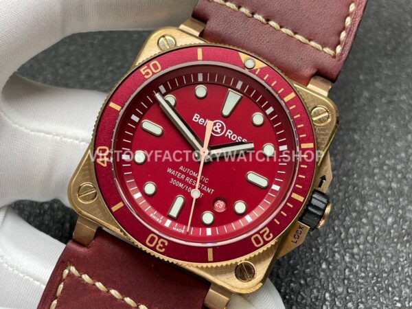 BRF Factory Bell & Ross BR 03 BR0392-D-R-BRSCA 42mm Bronze Leather Strap Red Dial (7) BRF Factory Bell & Ross BR-03 BR0392-D-R-BRSCA 42mm Bronze Leather Strap Red Dial