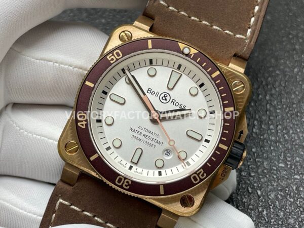 BRF Factory Bell & Ross BR 03 BR0392-D-WH-BRSCA 42mm Bronze Leather Strap Silver Dial (4) BRF Factory Bell & Ross BR-03 BR0392-D-WH-BRSCA 42mm Bronze Leather Strap Silver Dial