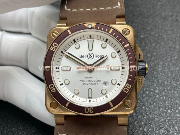 BRF Factory Bell & Ross BR 03 BR0392-D-WH-BRSCA 42mm Bronze Leather Strap Silver Dial (5) BRF Factory Bell & Ross BR-03 BR0392-D-WH-BRSCA 42mm Bronze Leather Strap Silver Dial
