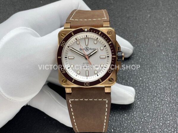 BRF Factory Bell & Ross BR 03 BR0392-D-WH-BRSCA 42mm Bronze Leather Strap Silver Dial (7) BRF Factory Bell & Ross BR-03 BR0392-D-WH-BRSCA 42mm bronze leather strap silver dial