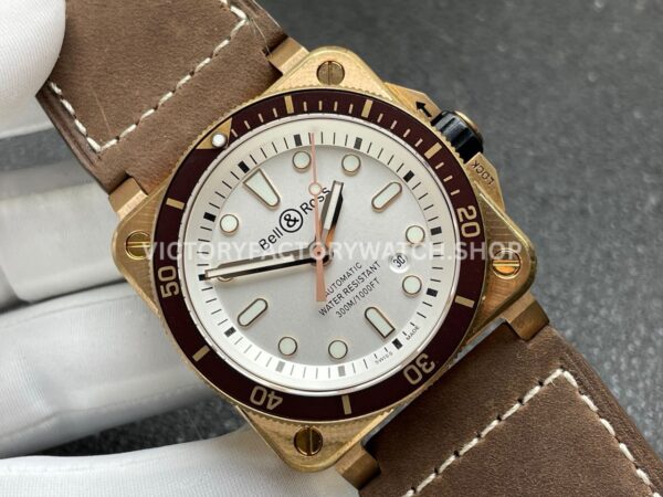 BRF Factory Bell & Ross BR 03 BR0392-D-WH-BRSCA 42mm Bronze Leather Strap Silver Dial (8) BRF Factory Bell & Ross BR-03 BR0392-D-WH-BRSCA 42mm Bronze Leather Strap Silver Dial