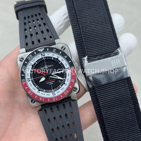 BRF Factory Bell & Ross BR-03 BR0393-BL-ST/SCA 42mm Black Rubber Strap Aluminium Bezel Black Dial