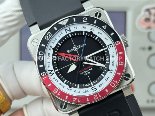 BRF Factory Bell & Ross BR-03 BR0393-BL-ST/SCA 42mm Steel Rubber Strap Aluminium Bezel Black Dial