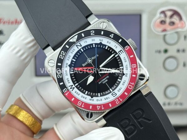 BRF Factory Bell & Ross BR-03 BR0393-BL-ST/SCA 42mm Steel Rubber Strap Aluminium Bezel Black Dial