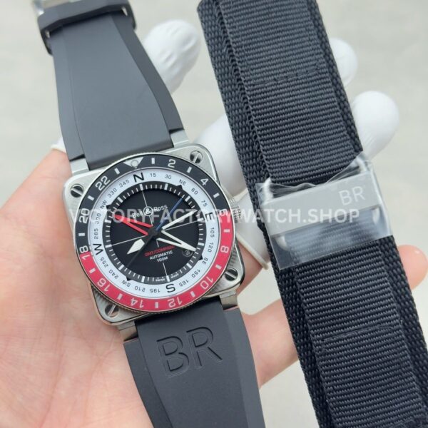 BRF Factory Bell & Ross BR-03 BR0393-BL-ST/SCA 42mm Steel Rubber Strap Aluminium Bezel Black Dial