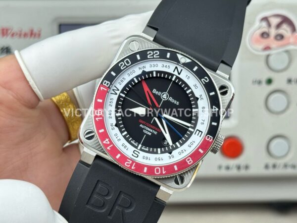 BRF Factory Bell & Ross BR-03 BR0393-BL-ST/SCA 42mm Steel Rubber Strap Aluminium Bezel Black Dial