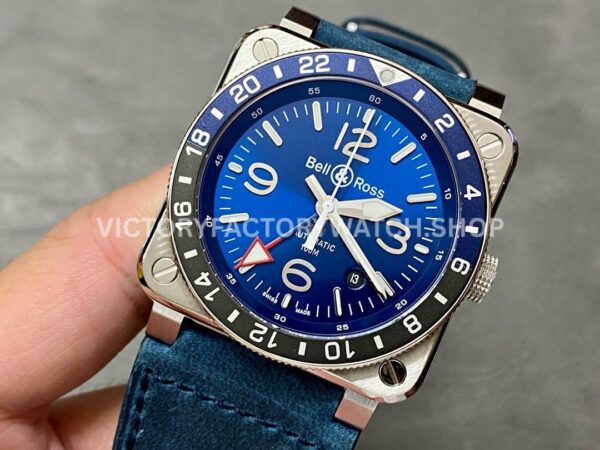 BRF Factory Bell & Ross BR-03 BR0393-BLU-STSCA 42mm Steel Calf Skin Strap Aluminium Bezel Blue Dial (1) BRF Factory Bell & Ross BR-03 BR0393-BLU-STSCA 42mm Steel Calf Skin Strap Aluminium Bezel Blue Dial