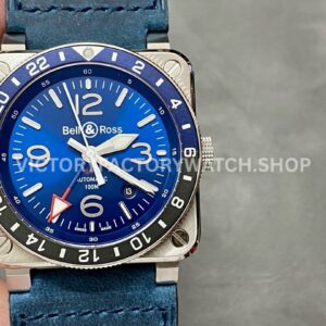 BRF Factory Bell & Ross BR-03 BR0393-BLU-STSCA 42mm Steel Calf Skin Strap Aluminium Bezel Blue Dial (4) BRF Factory Bell & Ross BR-03 BR0393-BLU-STSCA 42mm steel calfskin strap blue dial