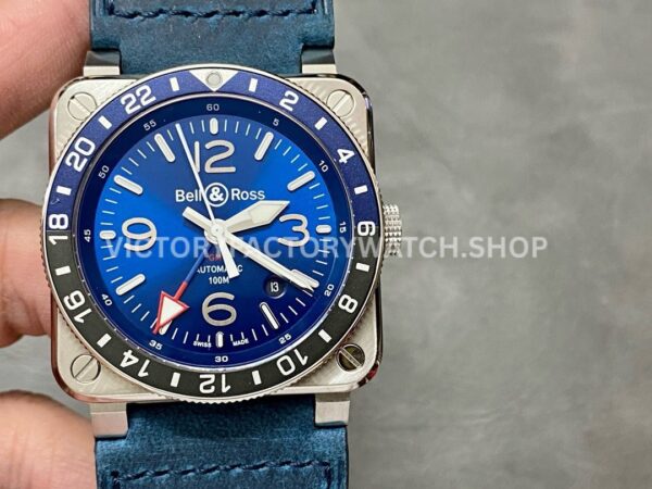 BRF Factory Bell & Ross BR-03 BR0393-BLU-STSCA 42mm Steel Calf Skin Strap Aluminium Bezel Blue Dial (4) BRF Factory Bell & Ross BR-03 BR0393-BLU-STSCA 42mm steel calfskin strap blue dial