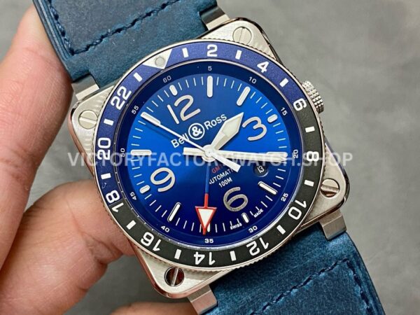 BRF Factory Bell & Ross BR-03 BR0393-BLU-STSCA 42mm Steel Calf Skin Strap Aluminium Bezel Blue Dial (7) BRF Factory Bell & Ross BR-03 BR0393-BLU-STSCA 42mm Steel Calf Skin Strap Aluminium Bezel Blue Dial