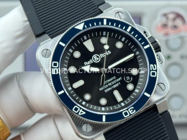 BRF Factory Bell & Ross BR-03 BR03A-D-BL-STSRB 42mm Steel Rubber Strap Ceramic Bezel Black Dial (3) BRF Factory Bell & Ross BR-03 BR03A-D-BL-ST/SRB 42mm Steel Rubber Strap Ceramic Bezel Black Dial