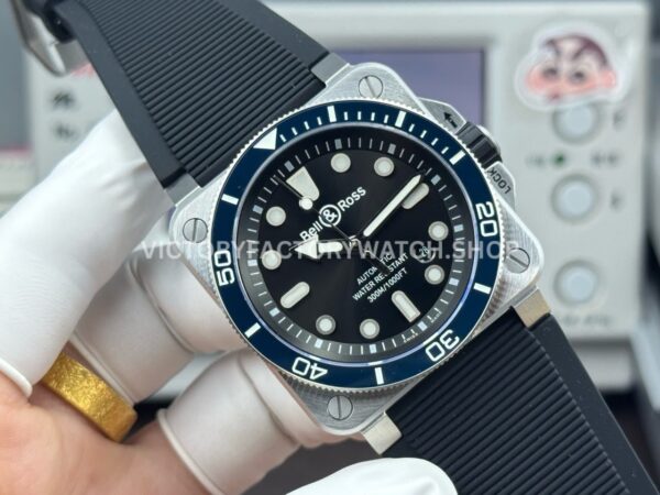 BRF Factory Bell & Ross BR-03 BR03A-D-BL-STSRB 42mm Steel Rubber Strap Ceramic Bezel Black Dial (5) BRF Factory Bell & Ross BR-03 BR03A-D-BL-ST/SRB 42mm Steel Rubber Strap Ceramic Bezel Black Dial