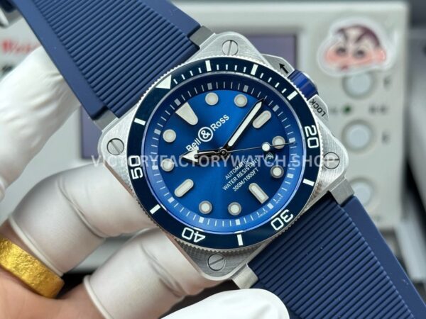 BRF Factory Bell & Ross BR-03 BR03A-D-BLU-STSRB 42mm Steel Rubber Strap Ceramic Bezel Blue Dial (4) BRF Factory Bell & Ross BR-03 BR03A-D-BLU-ST/SRB 42mm Steel Rubber Strap Ceramic Bezel Blue Dial