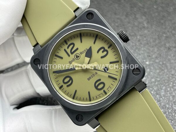BRF Factory Bell & Ross BR 03 BR03A-MIL-CESRB 42mm Ceramic Rubber Strap Green Dial (1) BRF Factory Bell & Ross BR-03 BR03A-MIL-CESRB 42mm Ceramic Rubber Strap Green Dial