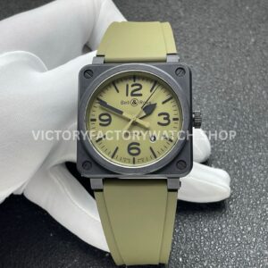 BRF Factory Bell & Ross BR 03 BR03A-MIL-CESRB 42mm Ceramic Rubber Strap Green Dial (2) BRF Factory Bell & Ross BR-03 BR03A-MIL-CESRB 42mm ceramic green dial rubber strap