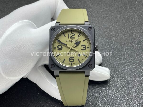BRF Factory Bell & Ross BR 03 BR03A-MIL-CESRB 42mm Ceramic Rubber Strap Green Dial (2) BRF Factory Bell & Ross BR-03 BR03A-MIL-CESRB 42mm ceramic green dial rubber strap