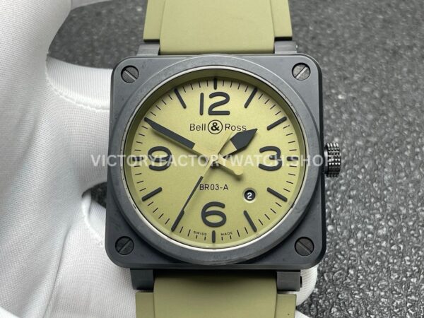 BRF Factory Bell & Ross BR 03 BR03A-MIL-CESRB 42mm Ceramic Rubber Strap Green Dial (4) BRF Factory Bell & Ross BR-03 BR03A-MIL-CESRB 42mm Ceramic Rubber Strap Green Dial