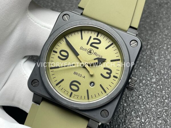 BRF Factory Bell & Ross BR 03 BR03A-MIL-CESRB 42mm Ceramic Rubber Strap Green Dial (9) BRF Factory Bell & Ross BR-03 BR03A-MIL-CESRB 42mm Ceramic Rubber Strap Green Dial