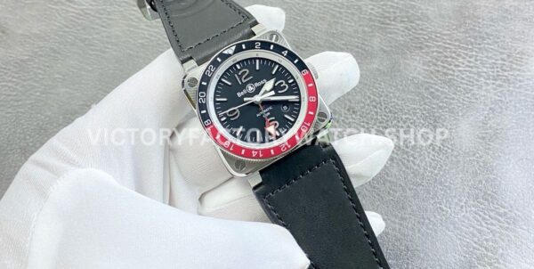 BRF Factory Bell & Ross BR-03 GMT BR0393-BL-STSCA 42mm Leather strap Aluminum Bezel Black Dial (9) BRF Factory Bell & Ross BR-03 GMT BR0393-BL-STSCA 42mm Leather strap Aluminum Bezel Black Dial