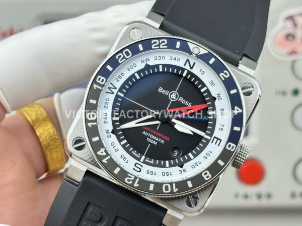 BRF Factory Bell & Ross BR-03 GMT Compass 42mm Steel Rubber Strap Black Aluminium Bezel Black Dial (3) BRF Factory Bell & Ross BR-03 GMT Compass 42mm Steel Rubber Strap Black Aluminium Bezel Black Dial