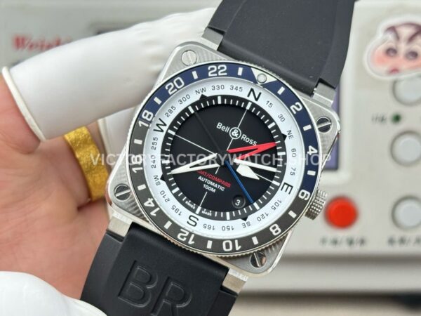 BRF Factory Bell & Ross BR-03 GMT Compass 42mm Steel Rubber Strap Black Aluminium Bezel Black Dial (5) BRF Factory Bell & Ross BR-03 GMT Compass 42mm Steel Rubber Strap Black Aluminium Bezel Black Dial